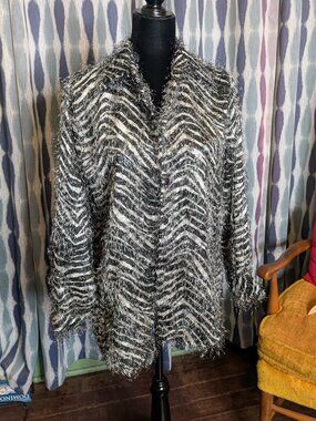 CDW Zebra Print Eyelash Knit Jacket Size Small Black White Statement Jacket